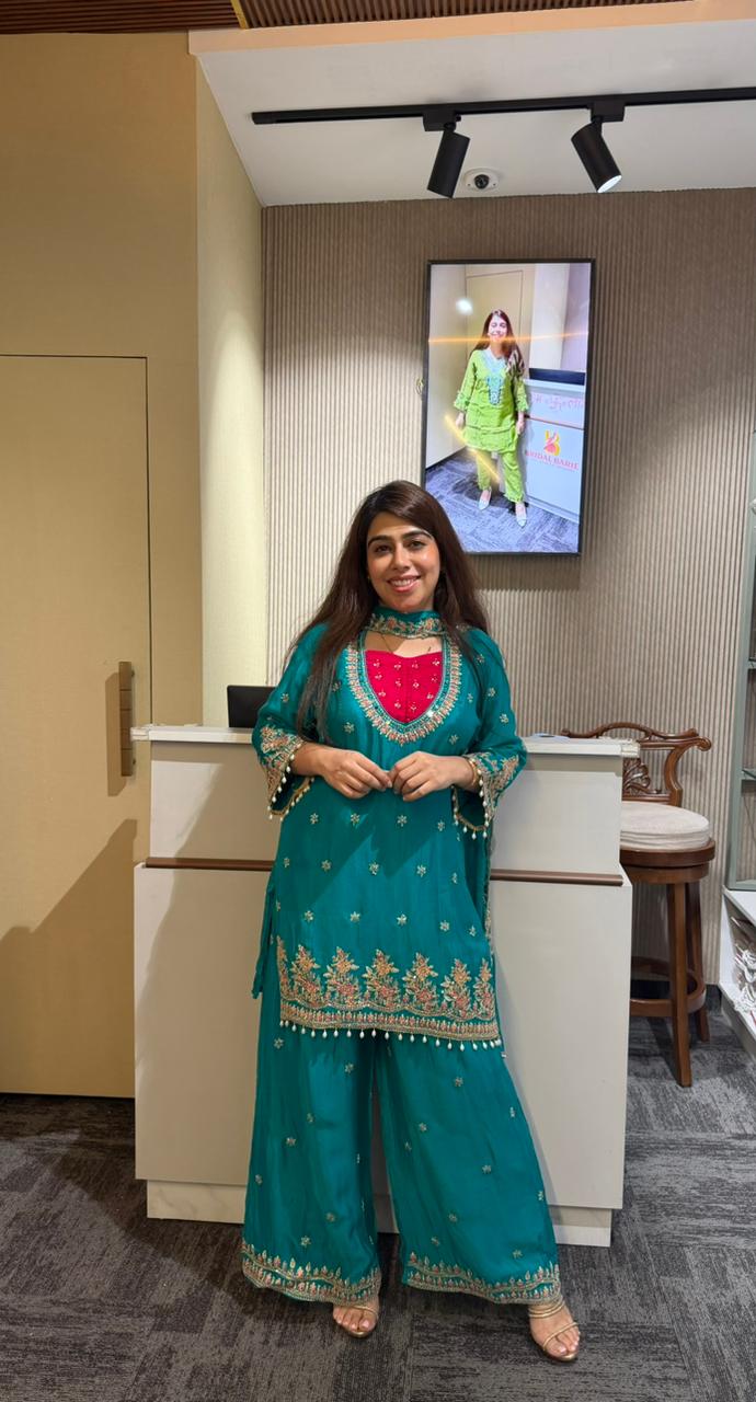 Firozi Chiffon  Suit