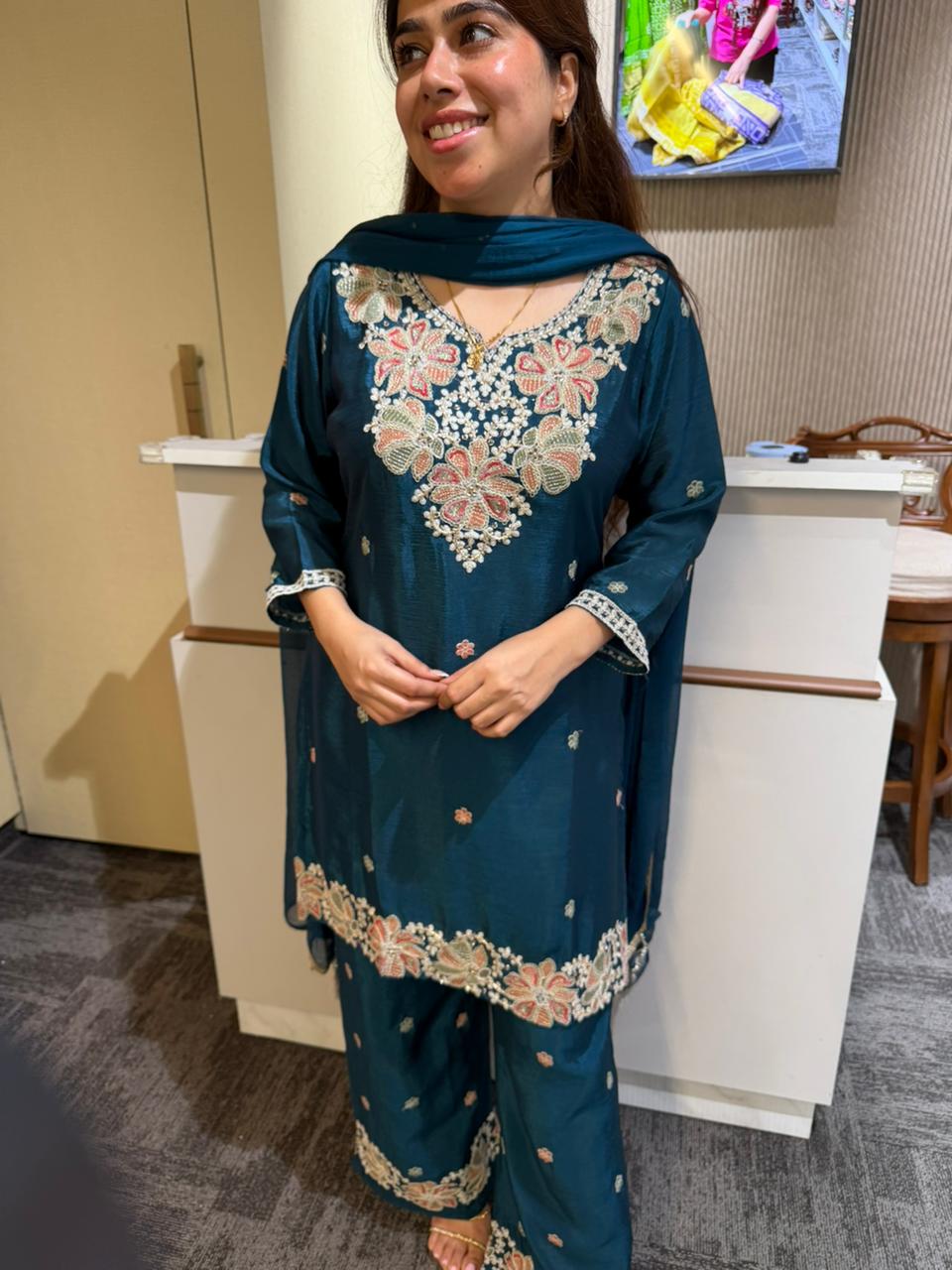 Teal Chiffon  Suit
