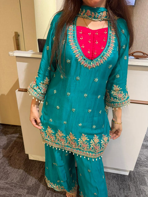 Firozi Chiffon  Suit