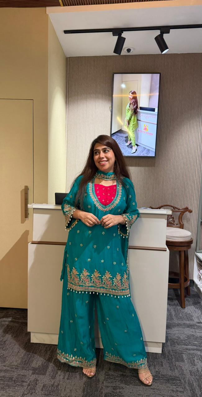 Firozi Chiffon  Suit