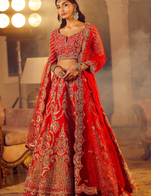 Embroidered Raw Silk Rani Hotpink Bridal Lehenga Set